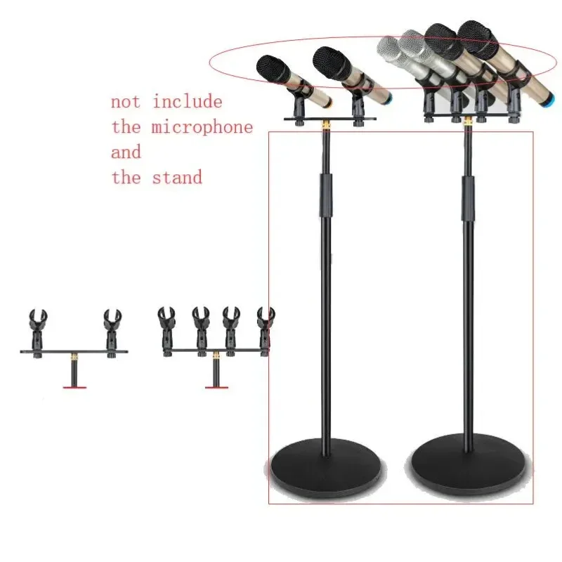 Professional 2 Mic Holder Clips Microphone Bar T-Bar Thread Adapter stand For interview Speech Chorus Floor stand