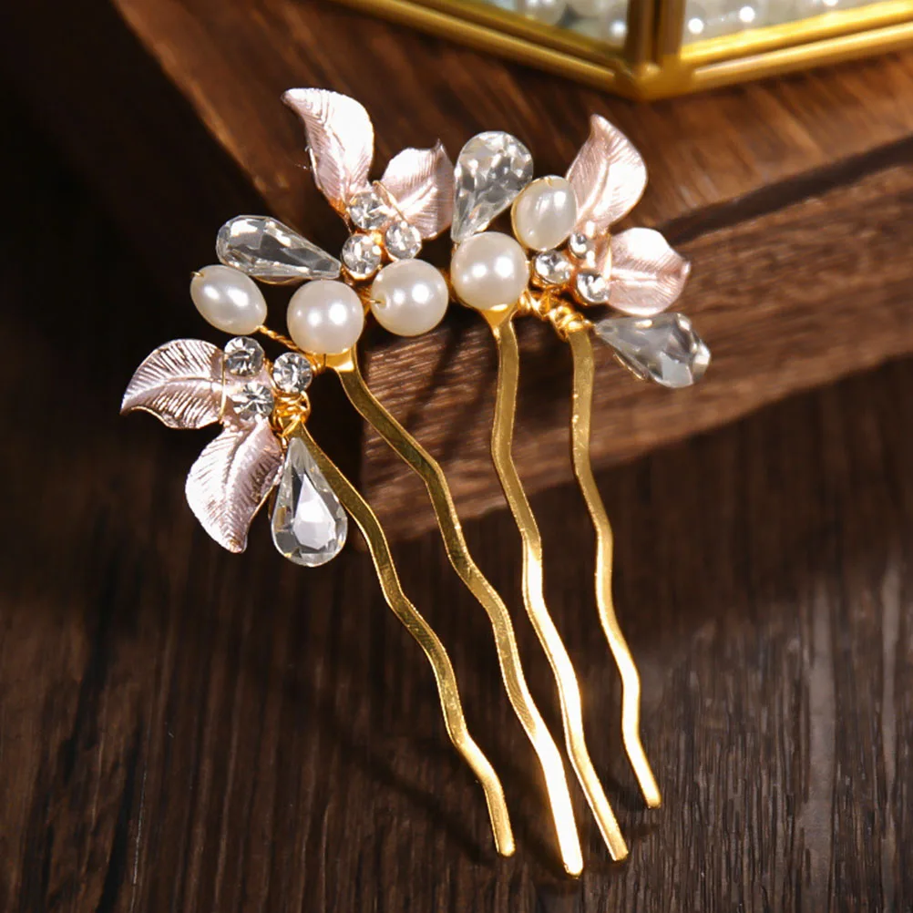 

3 Pcs Accessories Set Rhinestone Combs Clip Women Jewelry Golden Bridal Hair Comb Earring Side Diamond Wedding Hair Fork Styling