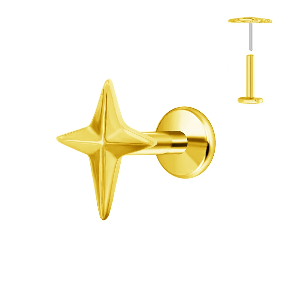 G23 Titanium Star Labret Piercing Push In Heart Earring Stud Threadless Cartilage Flatback Nose Stud Piercing Body Jewelry