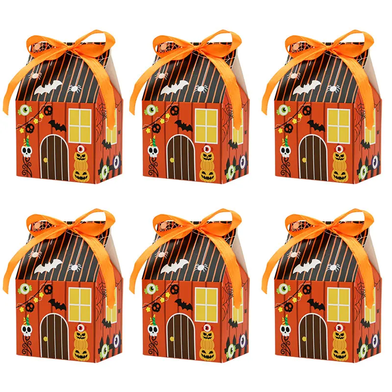 12/24 Stück Halloween Geisterhaus-Süßigkeitenboxen, Gruselige Papier-Leckereienboxen mit Band für Halloween-Partygeschenke, Süßes oder Saures ﻿ – Detail 3