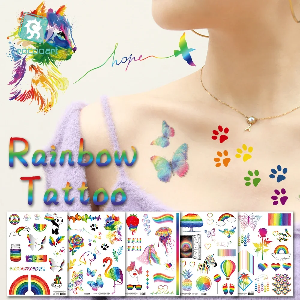 Rainbow Temporary Tattoos For Women Children Waterproof Tattoo Stickers Kids Hands Arm Face DIY Body Art Colorful Fake Tattoo