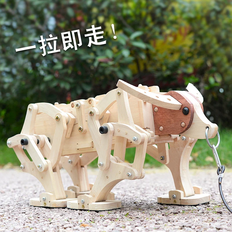 Movable wooden cow creative toy flowing horse Three Kingdoms Zhuge Liang model handmade DIY machinery