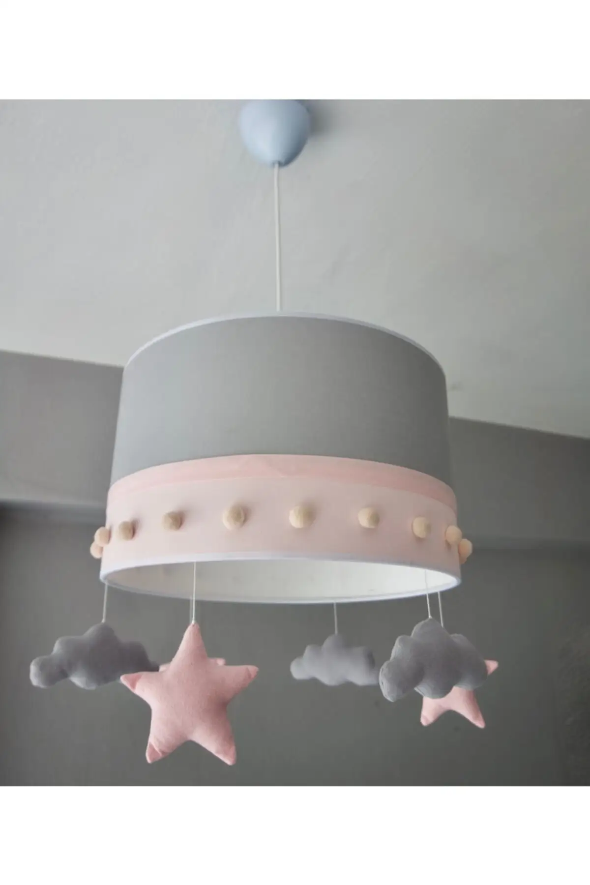 

DOLBOVI baby kids room chandelier/pompom pink gray baby kids room lamp diameter = 35 Cm