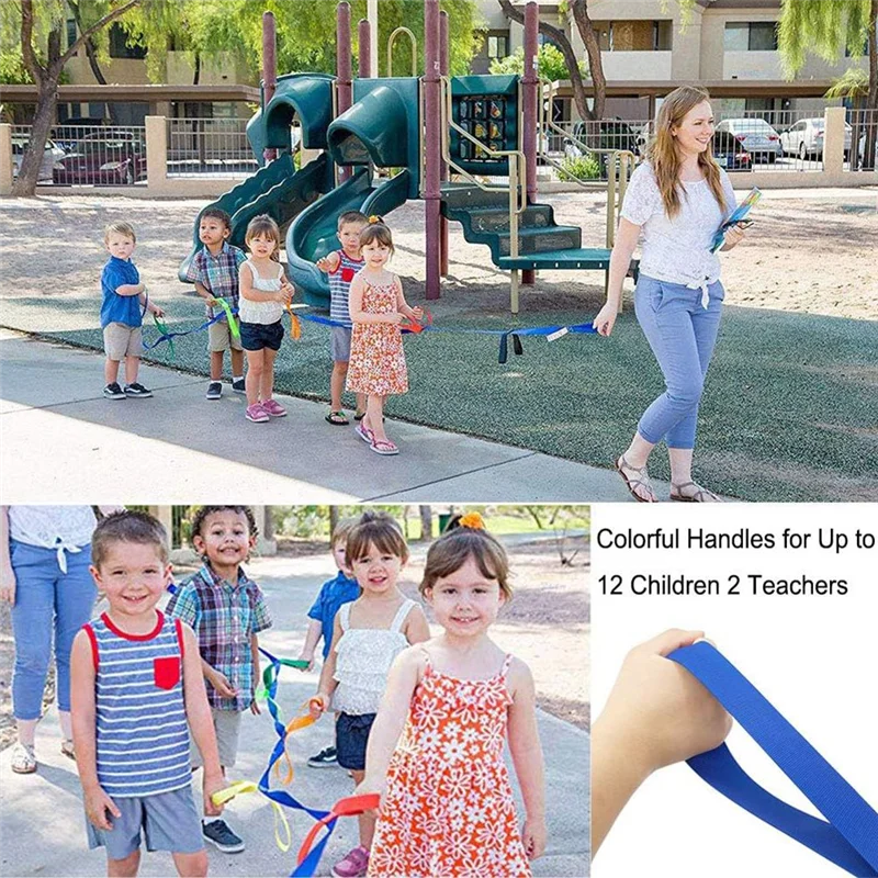 RALCA-Children' S Safety Walking Ropes 2 Pack- 12 Colorful Handles Included, Perfect For Outdoor Daycare For Preschool Teachers