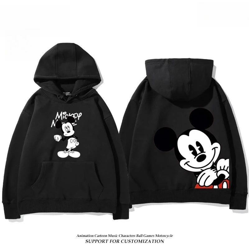 ميكي ماوس الأبيض هوديي الرجال النساء 2025 الربيع القطن زمم هوديي ميكي النص الجبهة طباعة الكلاسيكية رئيس تصميم الأزرق ميكي