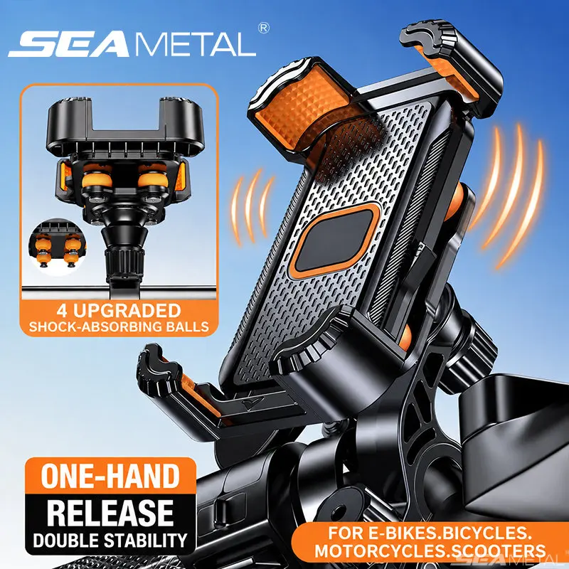 SEAMETAL Universeller Fahrrad-Handyhalter, stoßfeste Motorrad-Handyhalterung für Motorrad-Lenker, Rückspiegel, 4,7–6,8 Zoll Handy