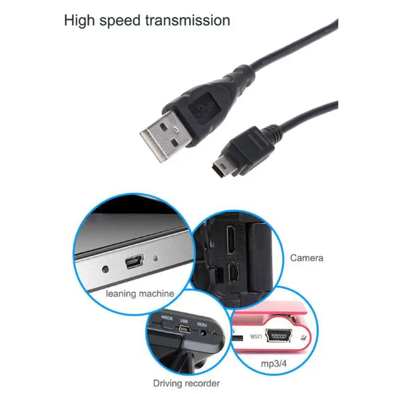 Nowy kabel Mini USB o długości 0,8 m Kabel Mini USB do szybkiego transmisji danych 5-pinowy B do odtwarzacza MP3 MP4 Rejestrator samochodowy GPS