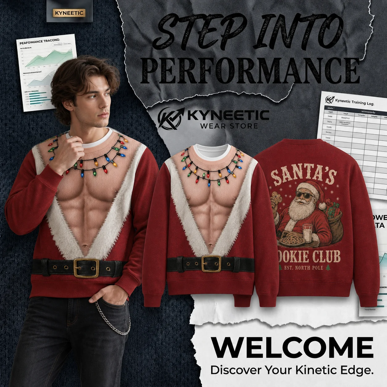 3D Santa Cookie Ugly Christmas Sweatshirts Parent-Child Matching Long Sleeve Crewneck Pullover Top Funny Holiday Festival Tops