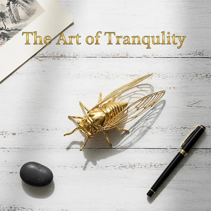Hollowed-out Mini Cicada Figurine Creative Alloy Animal Statue Desktop Ornament for Office Reception Decor