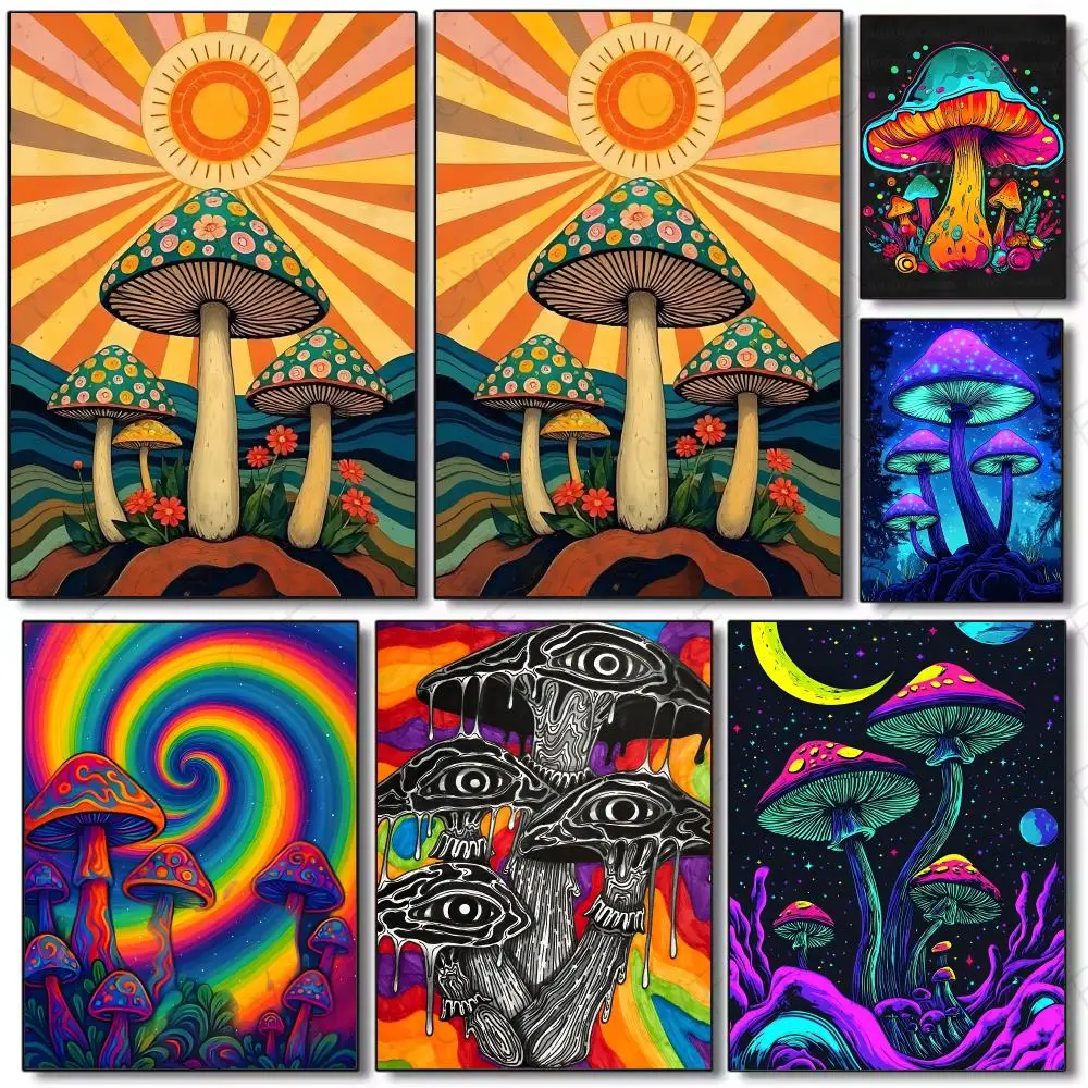 Art Psychedelic Art Motif Psychedelic Mushroom Poster Painting Wall Art Mural for Living Room Home Decor and Gifts