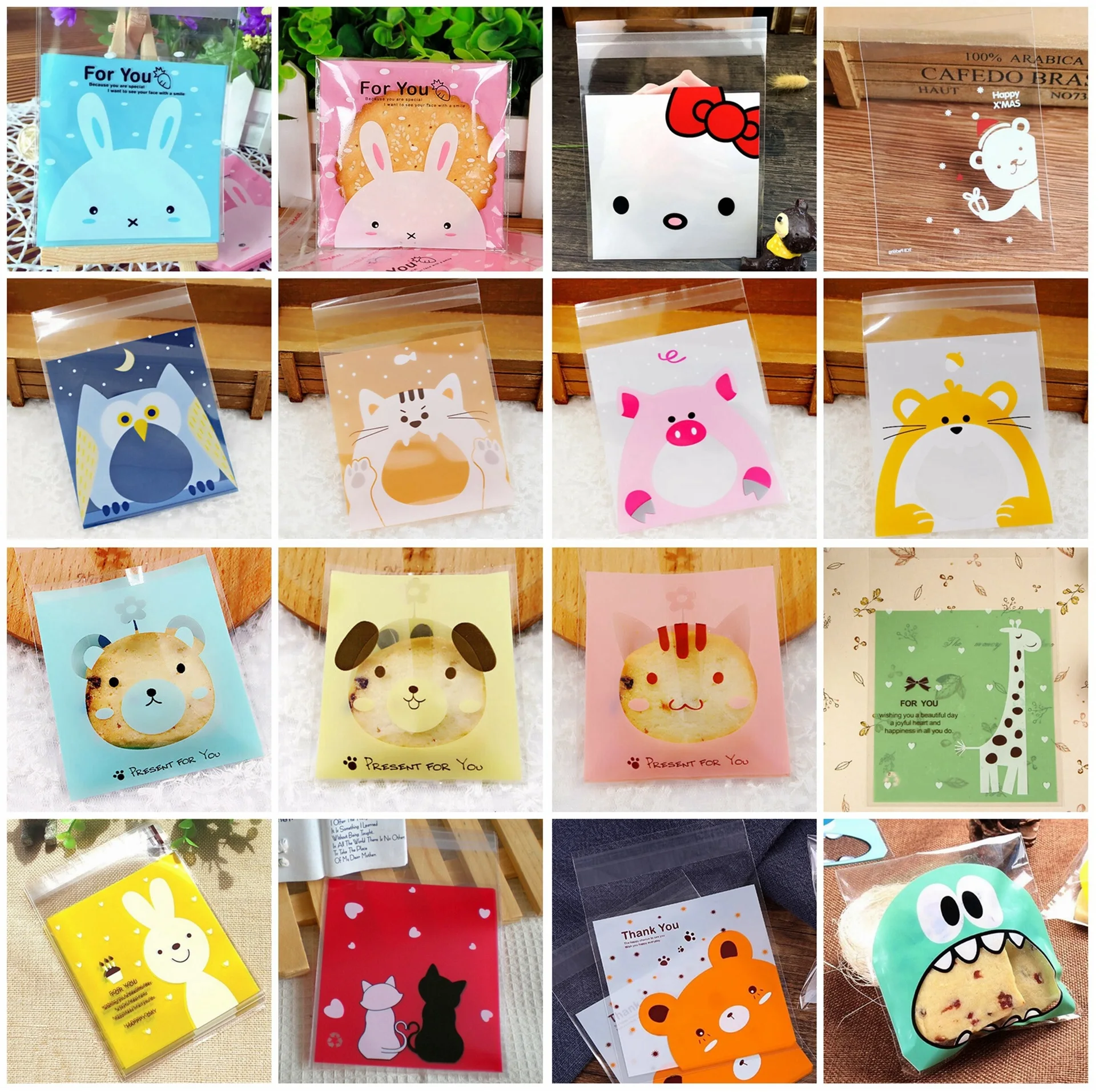 

50pcs/lot DIY Cute Cartoon Candy Sweets Baking Snack Cookie Biscuit Bag Package For Festival Wedding Birthday Christmas Party