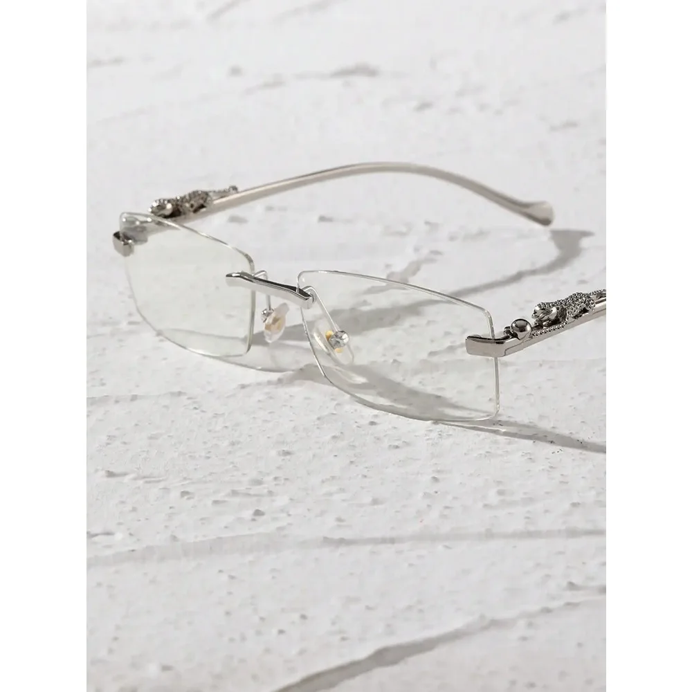 1PC Unisex Metal Rimless Glasses Square Frame Clear Glasses For Animal Accessories Street Snap image 4