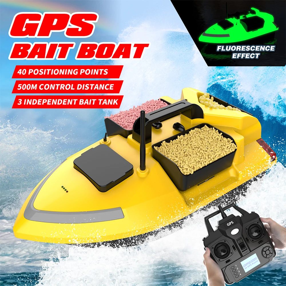 V020 GPS bateau à appâts de pêche 500m télécommande bateau à appâts double moteur détecteur de poisson Support automatique croisière/retour/Correction de Route