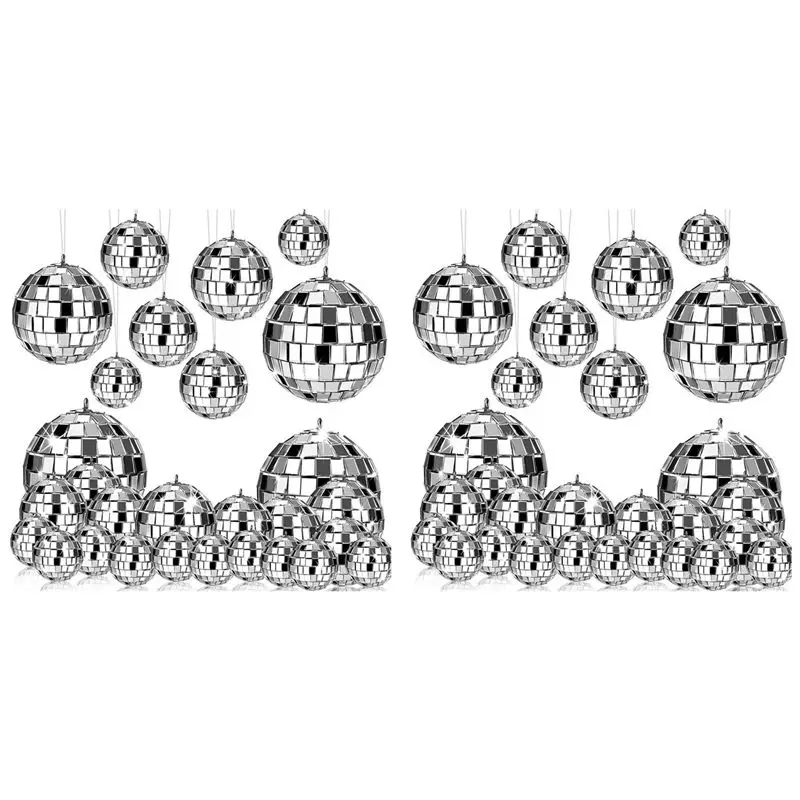 

Набор из 48 зеркальных диско-шаров ABUP, стеклянные диско-шары для декора, украшения для дискотек, для праздничных вечеринок с веревкой