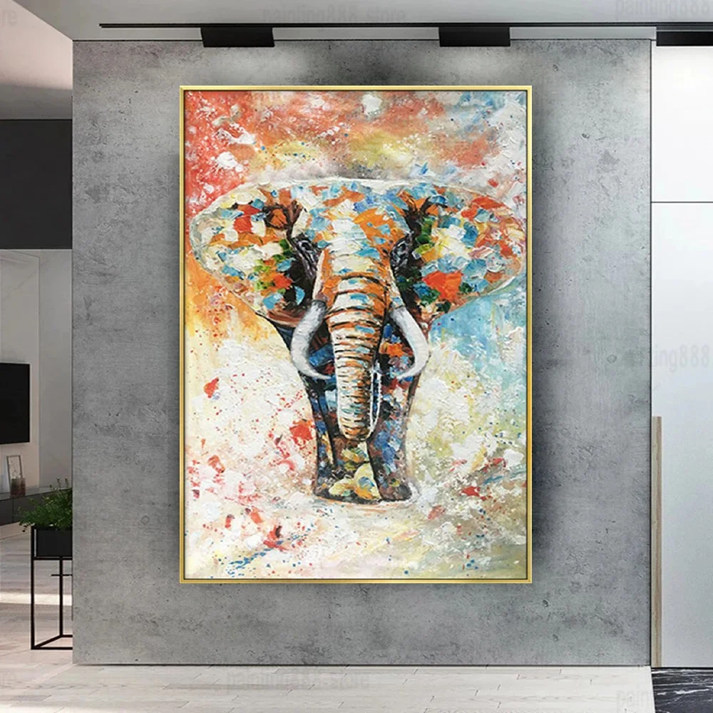 

100% Hand-painted Oil Painting On canvas Elephants Wall Pictures Artwork For Home Decor Contemporary Large Size Salon Wall Art