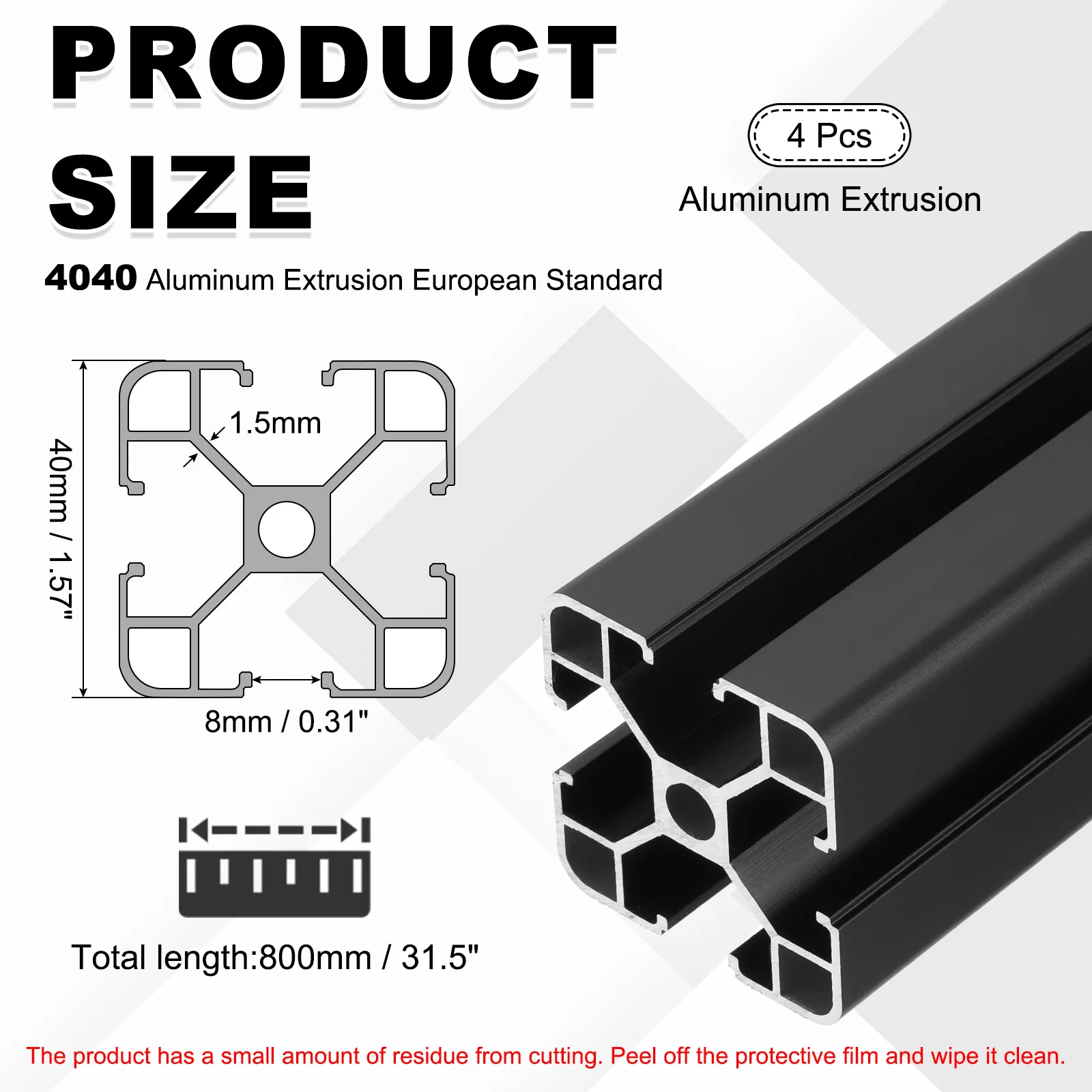 4Pcs 150-800mm Black/Silver 4040 t Slot Aluminum Extrusion Profile Sandblasted European Standard Anodized Linear Rail