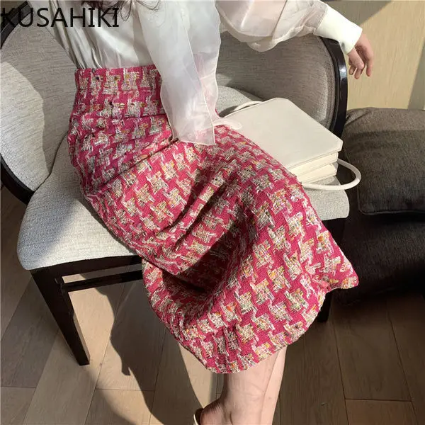 KUSAHIKI Autumn Winter 2023 New Straight Tube Wrapped Hip Skirts Versatile Fashionable Elegant High Waist Skirt Faldas De Mujer