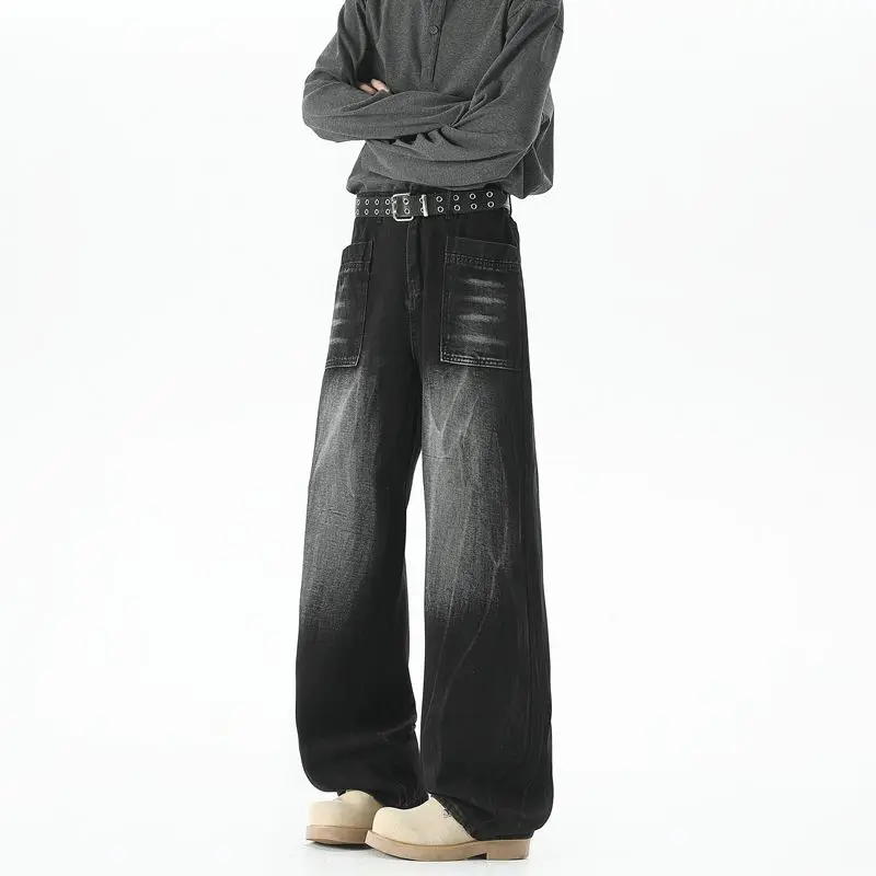 

Men's Baggy Soft Casual Pants Gray Autumn Fashion Versatile Comfortable Stretch Straight Leg Jeans Male High Street Retro Jeans