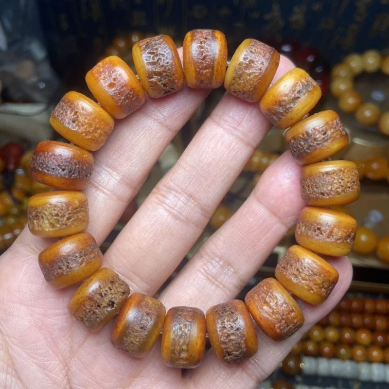 

Тибетский натуральный экологичный браслет из бусин в форме черепа яка, 15 мм, из натуральной коровьей кости, эксклюзивный товар.