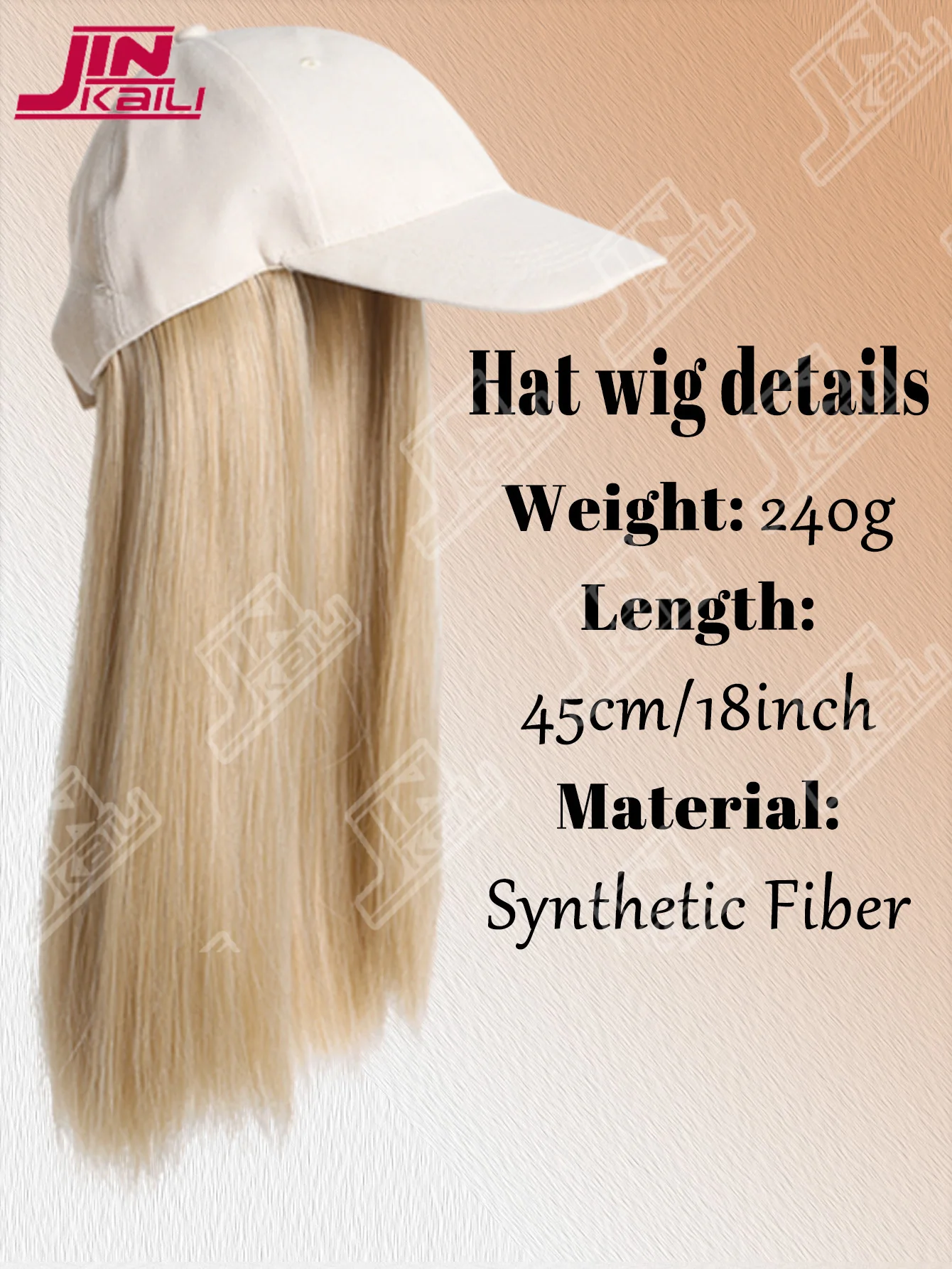JKL Black Synthetic Hat Wig with Long Straight Hair white Baseball Cap Hair Extension Stylish & Convenient Design for Women
