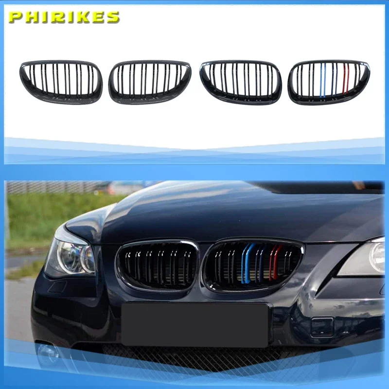 Auto-Frontstoßstangengrill, Nieren-Racing-Grill, Gitter für BMW E60 E61 5er, 2003–2009, glänzend schwarz, Auto, neue Doppellatten-Gitter