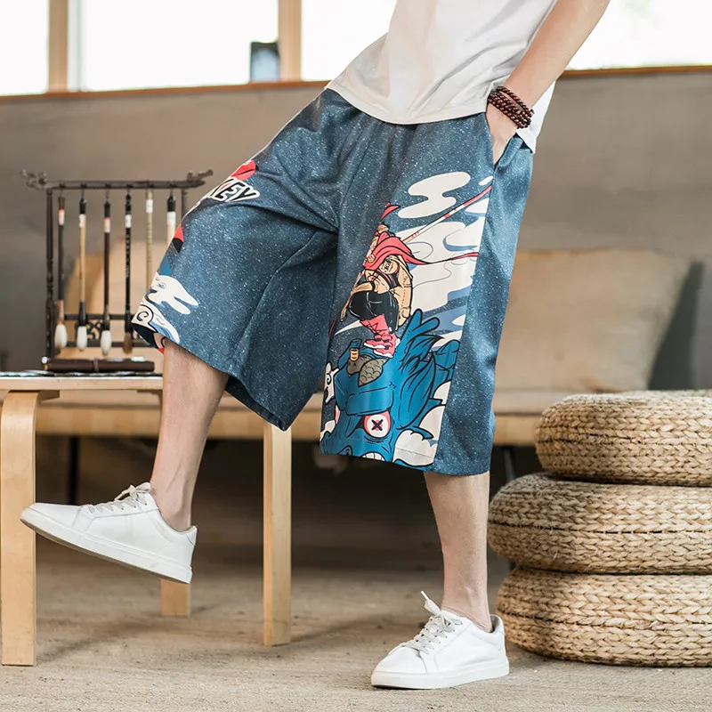

Summer Workwear Five-Quarter orts Beach Pants Men's Large Size Youth Trendy Retro Chinese Tang Costume Workwear Casual Pants