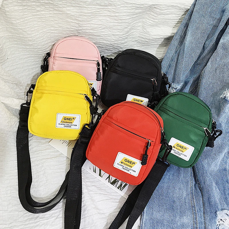 Fashion Simple Small Square Bag Mini Nylon Zipper Leisure Messenger Bag Women Phone Storage Shoulder Bag