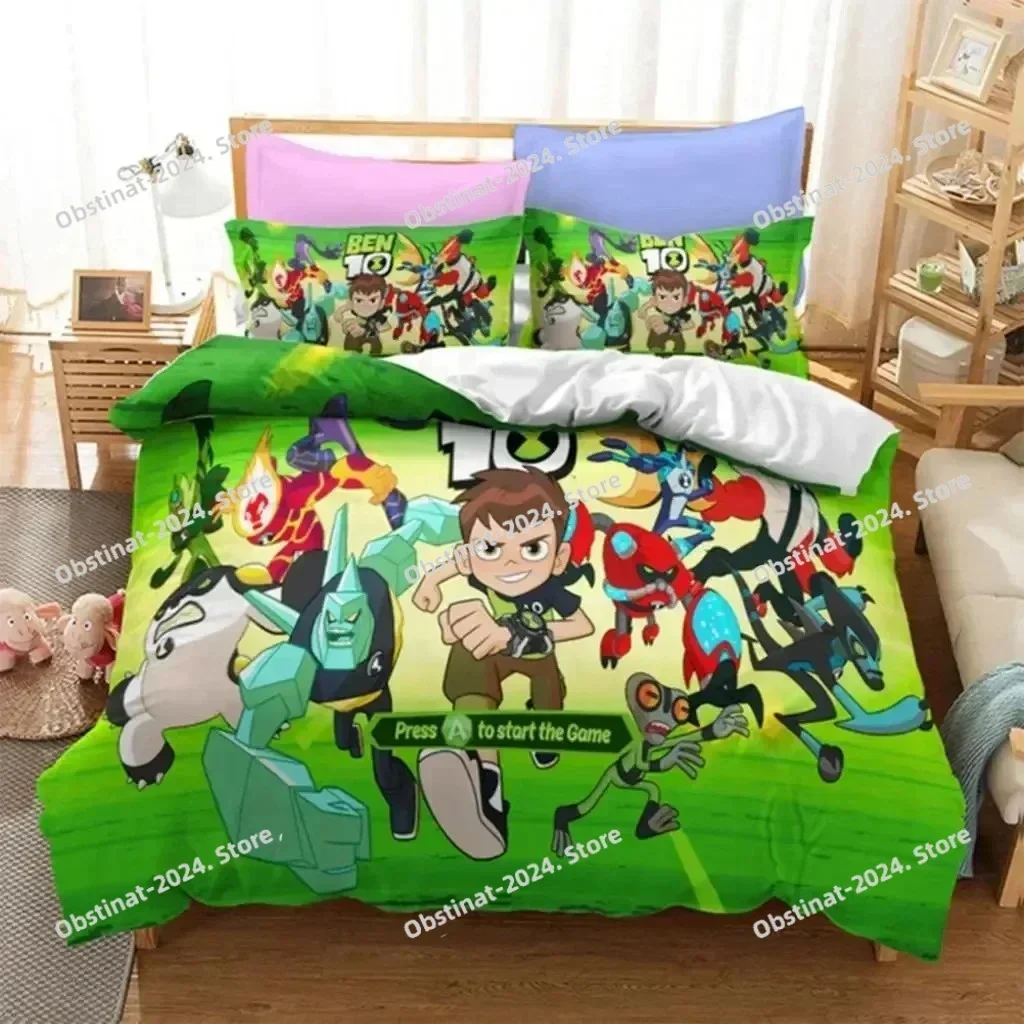 Ben Alien Force 10 Teenage Hacker 3D Print Comforter Bedding Set,Duvet Cover Bed Set Quilt Cover Pillowcase,King Queen Size Kid