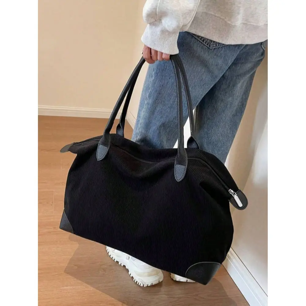 

Solid Color Corduroy Casual Minimalist Large Capacity Foldable Zipper Handbag Shoulder Tote Bag, Suitable For Womens Daily Comm