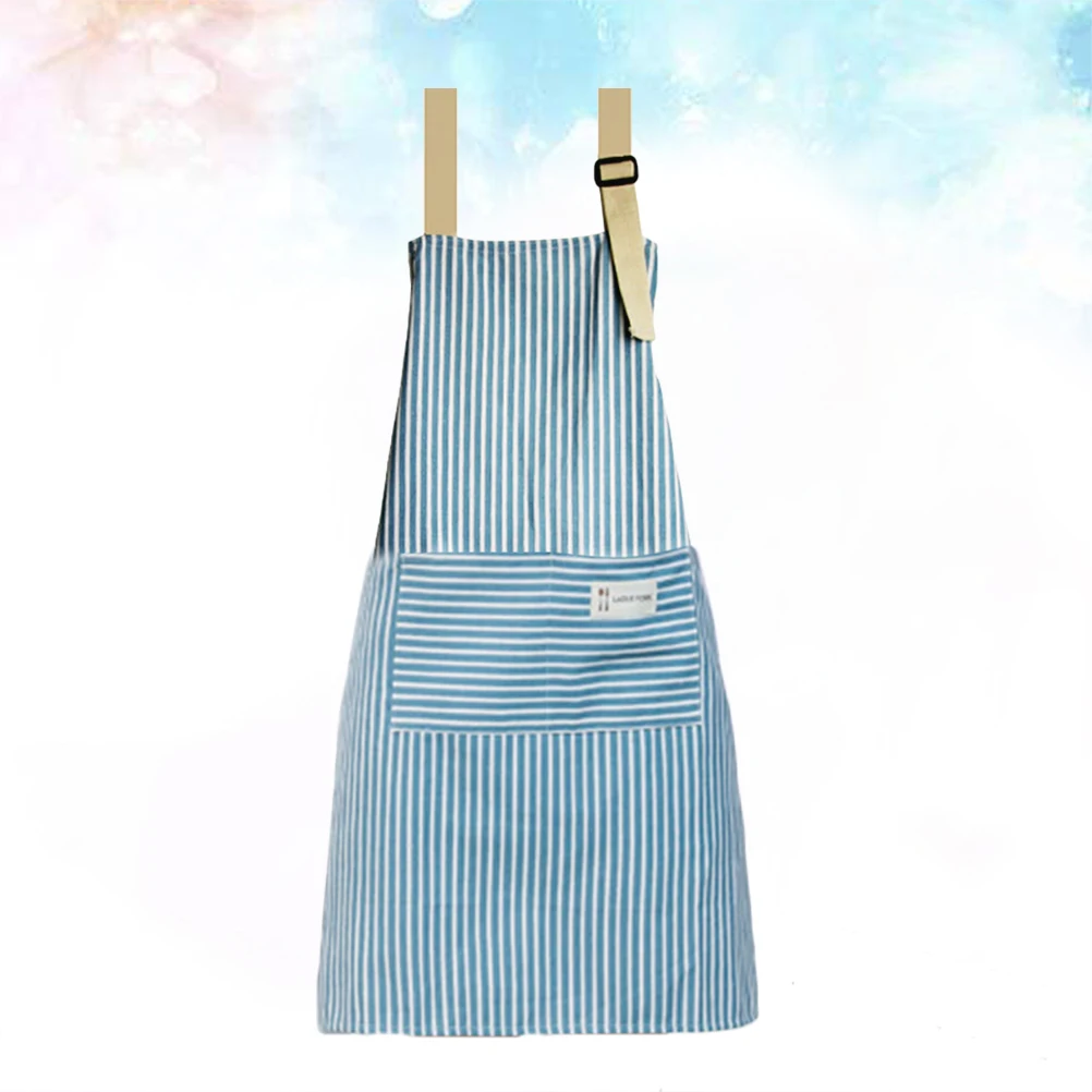 

Waterproof Oilproof Cooking Apron Blue Adults Women Hanging Neck Smock Baking Kitchen Clothes Cotton Linen Yard Work Grill BBQ