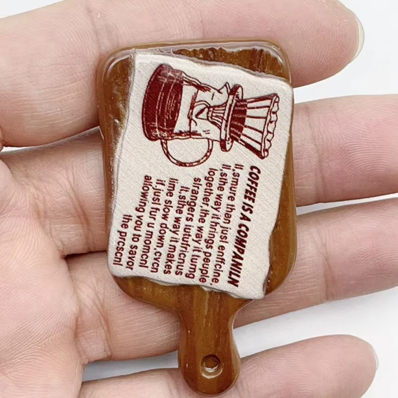 5Pcs Retro Coffee Wooden Tray Resin Charms Vintage Newspaper Pattern Pendants DIY Jewelry Making Keychain Accessories