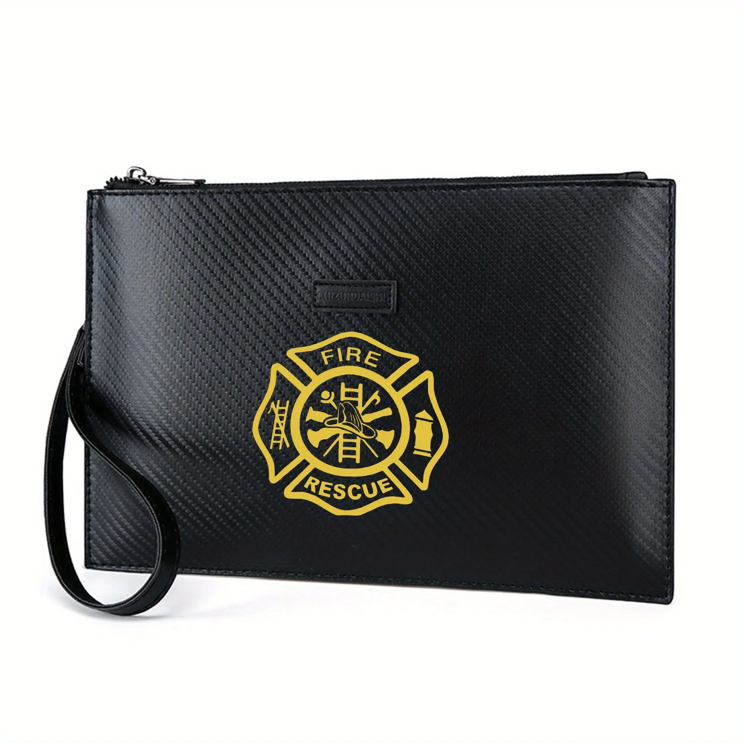 Fire Rescue Emblem Tools Ladder Hatchet Elegant Printed PU Men's Handbag Fashionable and Practical for Everyday Carry