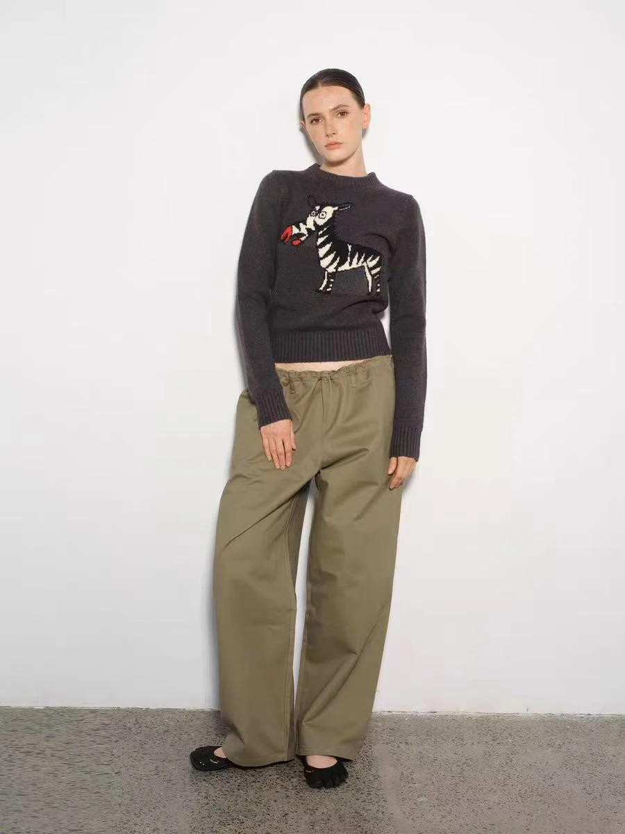 

Cute Embroidered Flower round Ne Knitted Sweater Women's Spring Autumn New Year Soft Long Sve Overhead Versatile Top