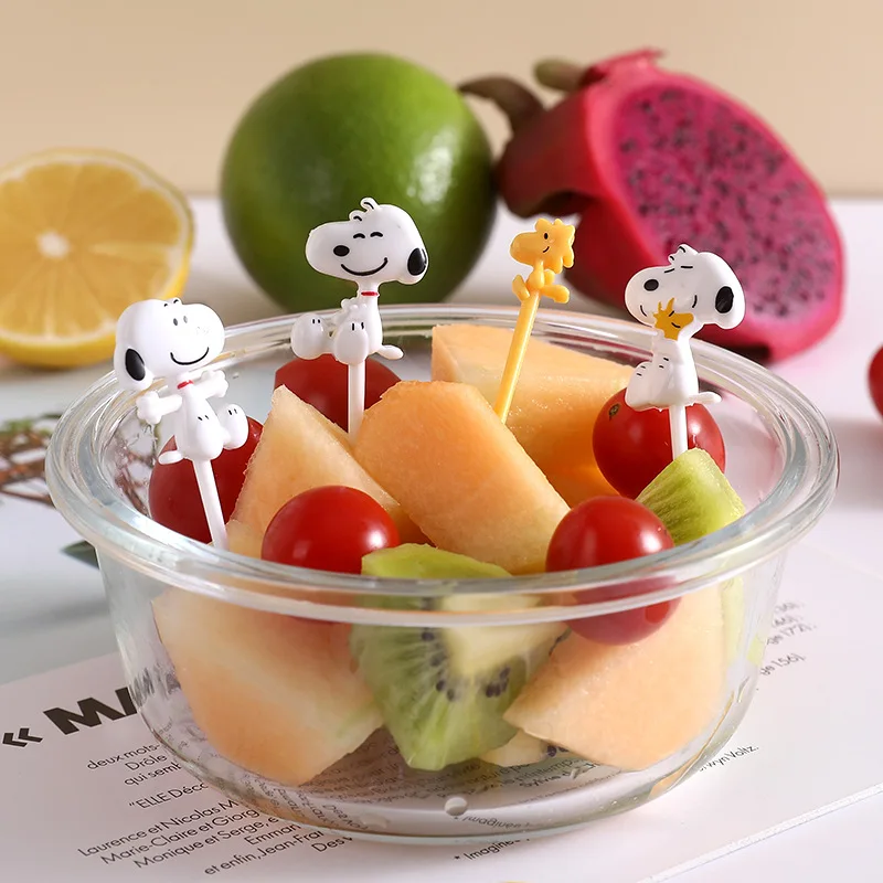 8pcs Snoopys Fruit Fork Mini Cartoon Woodstock Children Snack Dessert Food Pick Toothpick Creative Picnic Bento Party Decor Gift