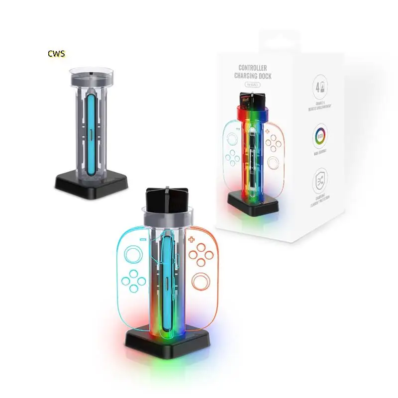 محطة شحن 4 في 1 للتبديل 2 رف تخزين بطاقة تحكم Joy-Con مع شاحن وحدة تحكم مؤشرات LED