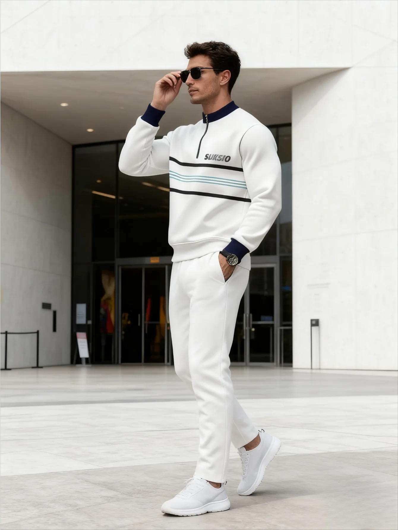 Conjunto de 2 piezas, conjunto deportivo de manga larga y pantalones largos a la moda para hombres europeos y americanos