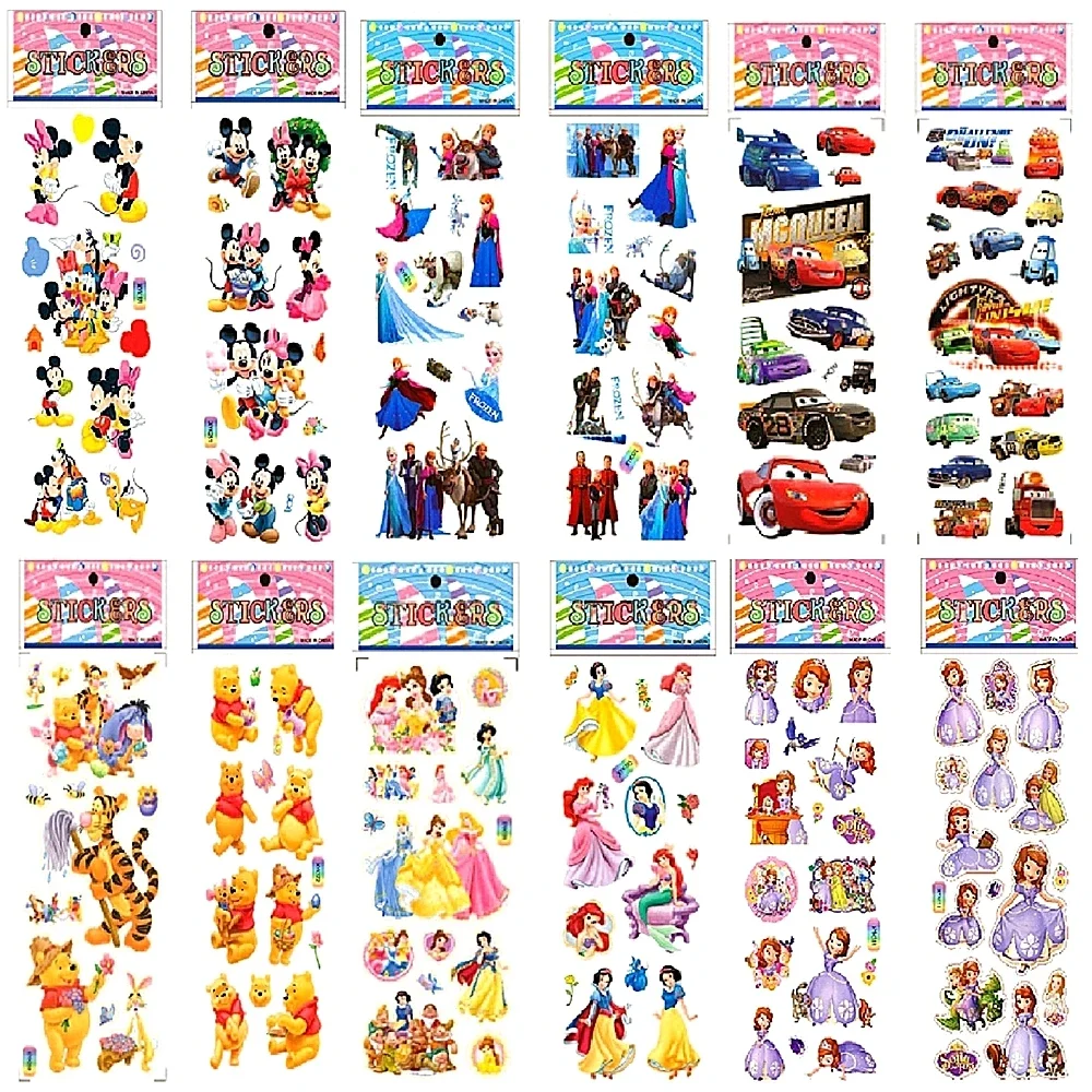 Disney Frozen random 12pcs 3D Puffy Bulk Stickers Sophia Mickey Minnie Princess Kid Cartoon Waterproof PVC Toy puzzle Sticker