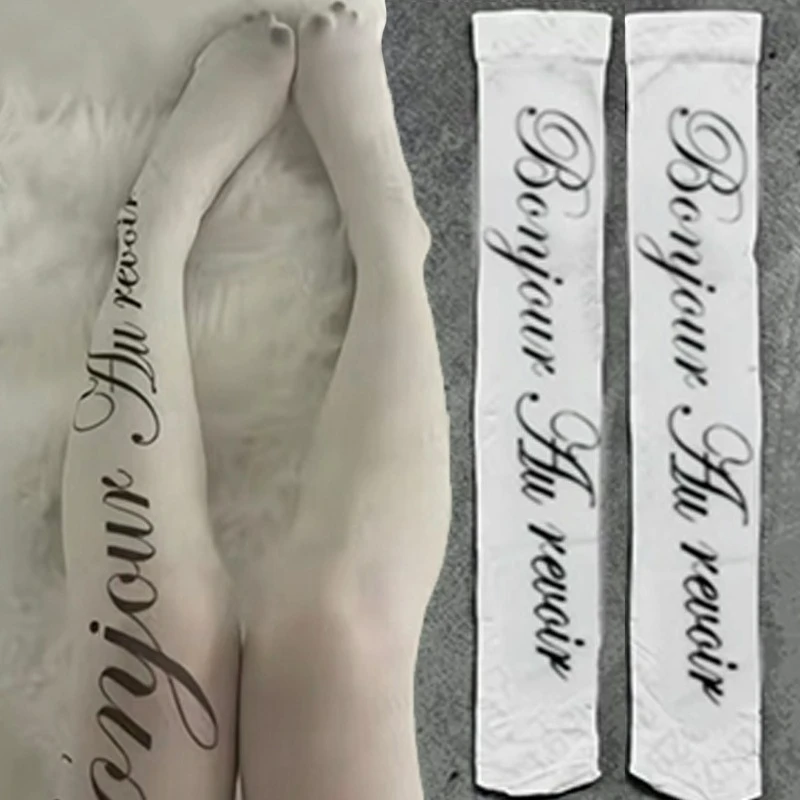 

Vintage Letter Printing Thigh Socks for Women Sexy Goth Knee High Sock Pantyhose Harajuku Gothic Over Knee-high Letter Stockings