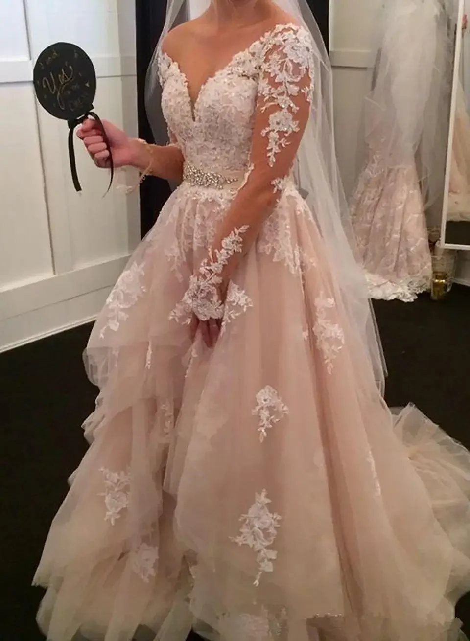 Plus Size Vintage Lace Wedding Dress - alternate angle