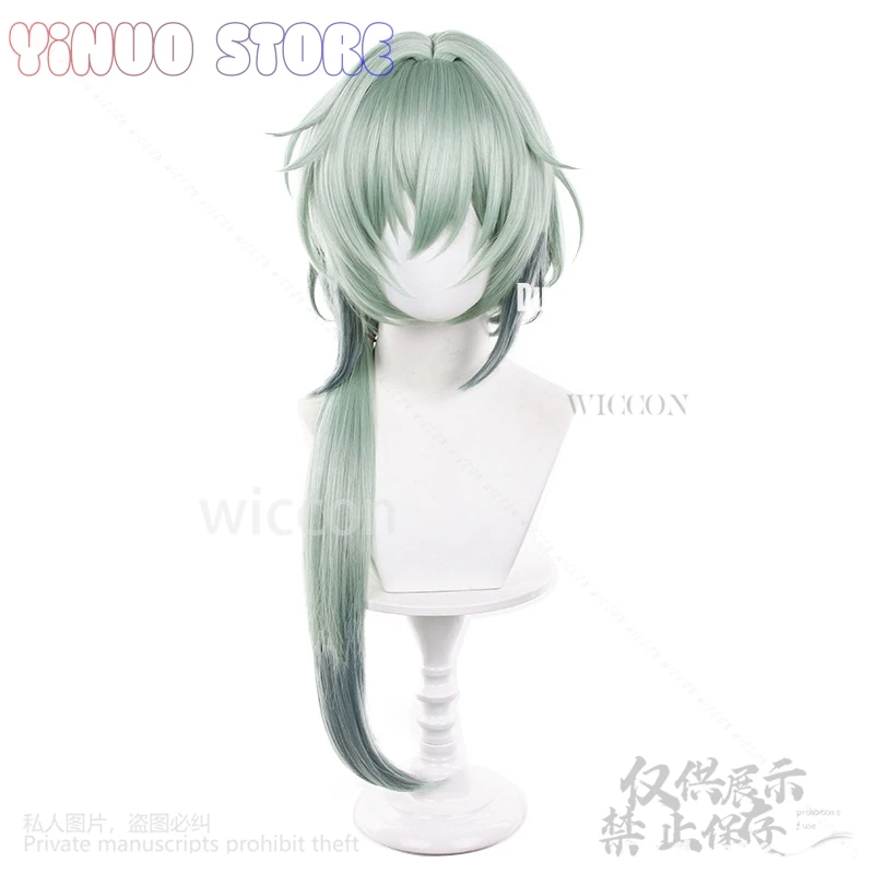 أنكسا تأثيري أنيمي لعبة هونكاي ستار السكك الحديدية زي الأخضر الشعر الطويل الجانب منخفضة ذيل حصان تاتو شعر مستعار لجميع القديسين عيد الميلاد مخصص