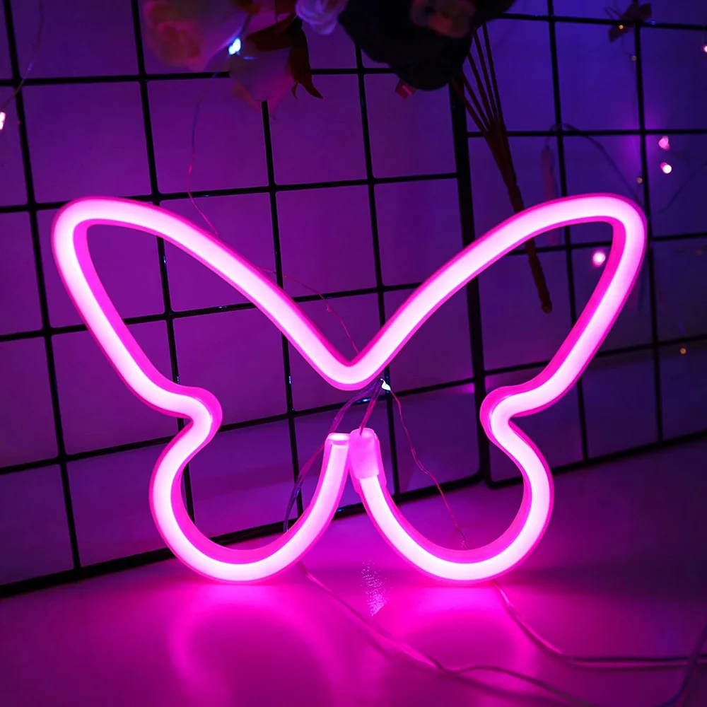 Butterfly Neon Sign USB/Battery Powered Cat LED Neon Light Skull Neon Lamp Wall Art Decor for Home Bedroom Birthday Gift Wedding