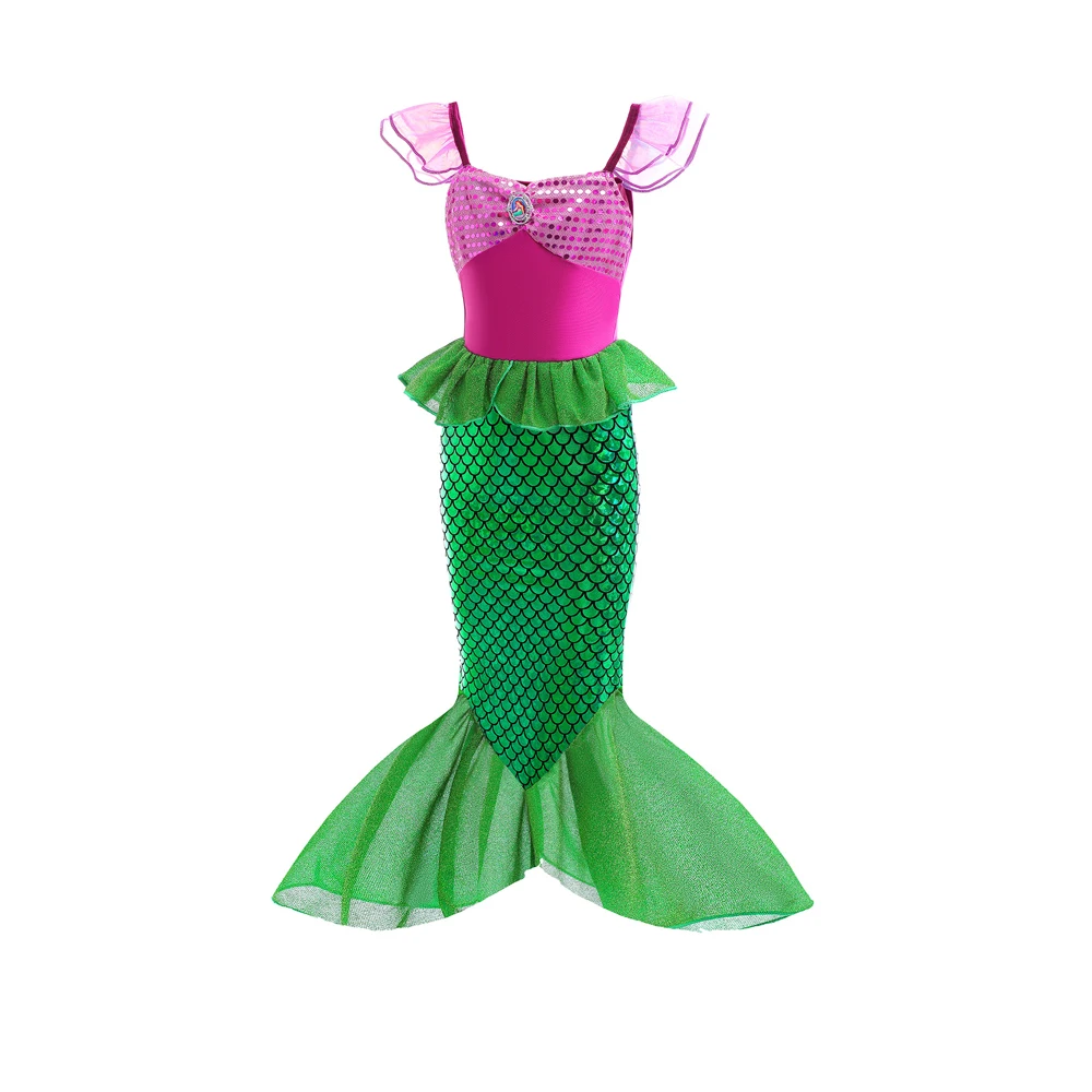 New Little Mermaid Ariel Princess Dress For Girls Short Sleeve Tulle Cosplay Costume Children Carnival Birthday Party Clothes