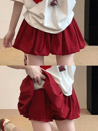 Falda floral con dobladillo de pétalo rojo para mujer, minifalda fluida de cintura alta, ligera, con forro antideslizante, corte en A, verano