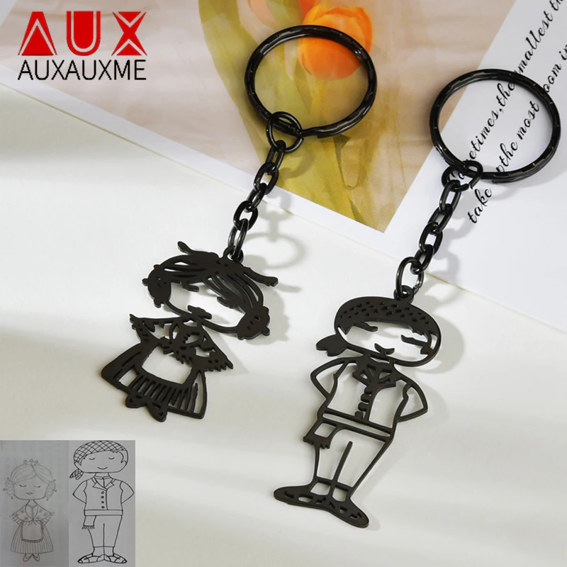 Auxauxme Personalized Children's Drawing Keychain Stainless Steel Custom Artwork Logol Necklace Bracelets Birthday Gifts