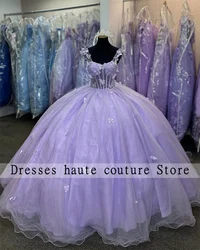 Purple Lace Appliques Quinceanera Dresses 2025 With Bow Beaded Sweet 16 Dress Birthday Gown Customized Vestidos De XV 15 Anos