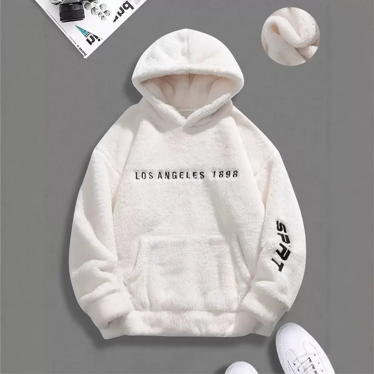 

Winter New Trend Printed and Plush Thick Warm Hooded Jacket For Men's Casual Loose Sports Plus Large Size High-end Jacket M-3XL