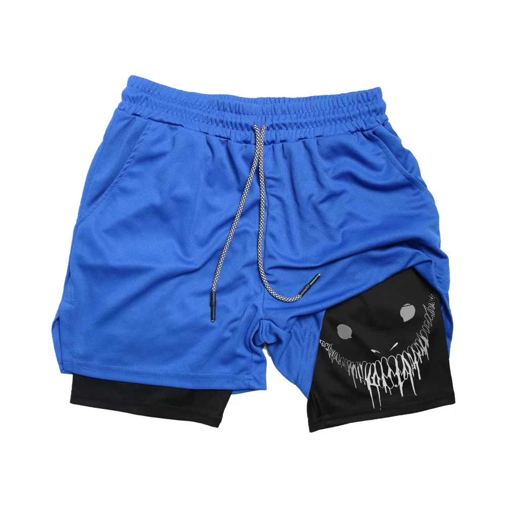 Anime Berserk Running Shorts Men Fitness Gym Training 2 in 1 Sports Shorts Quick Dry Workout Jogging Double Deck Summer