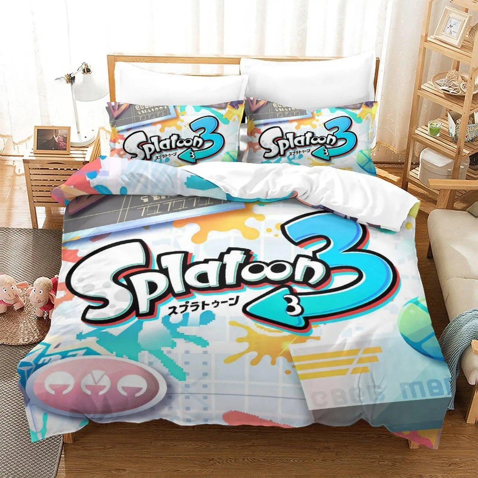 

Splatoon 3 Bedding Set Single Twin Full Queen King Size Bed Set Aldult Kid Bedroom Duvetcover Sets 3D Print Anime Bed Sheet Set