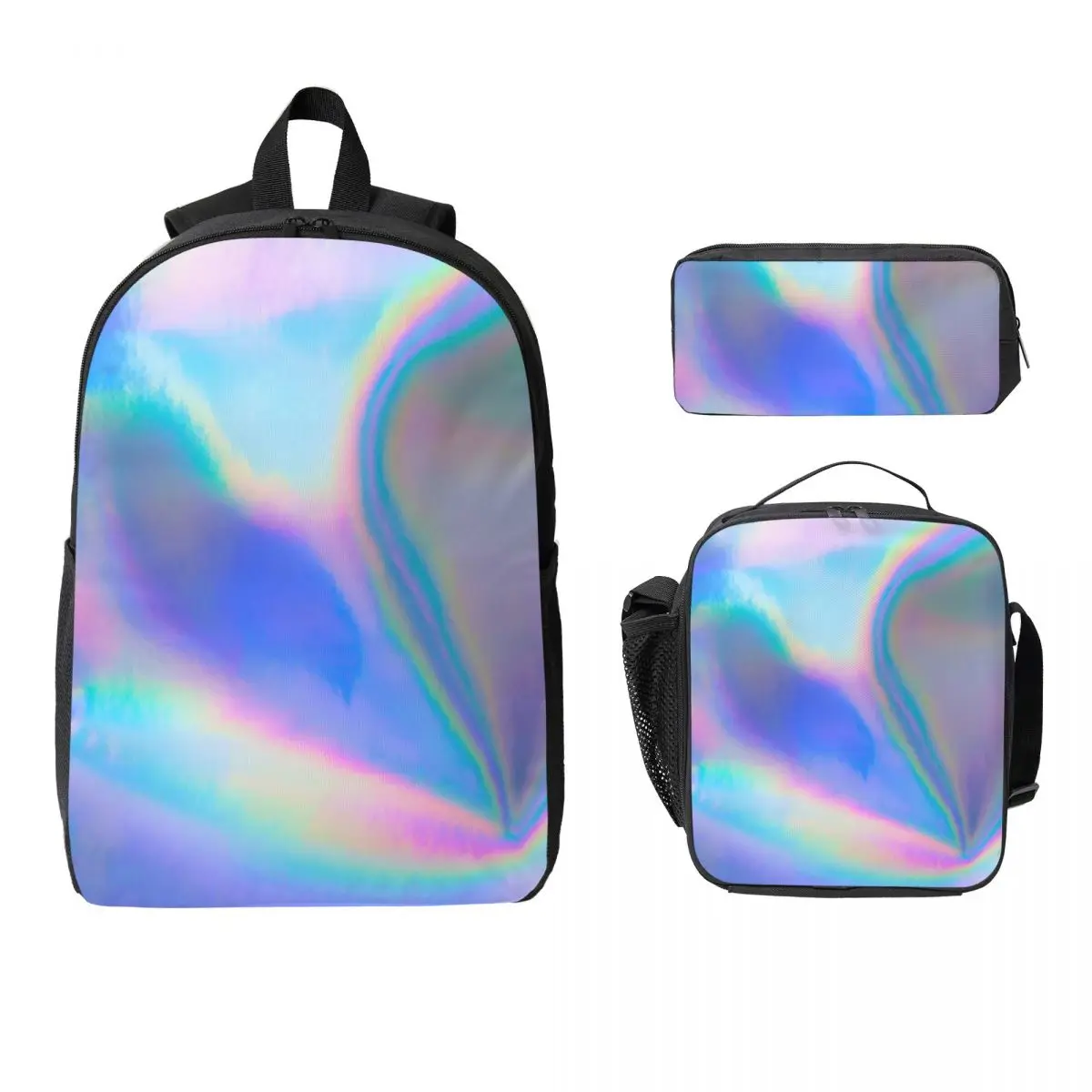 

Рюкзак с голографической фольгой, студенческая сумка для книг для мальчиков и девочек, школьная сумка, сумки на плечо для ноутбука, 3 шт., изолированная сумка для обеда, пенал