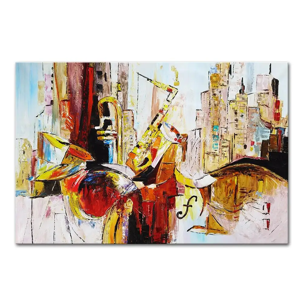 

Mintura Hand-Painted Handmade Oil Painting on Canva Abstract Instrument And City Map Home Decor Wall Art for Living Room Artwork